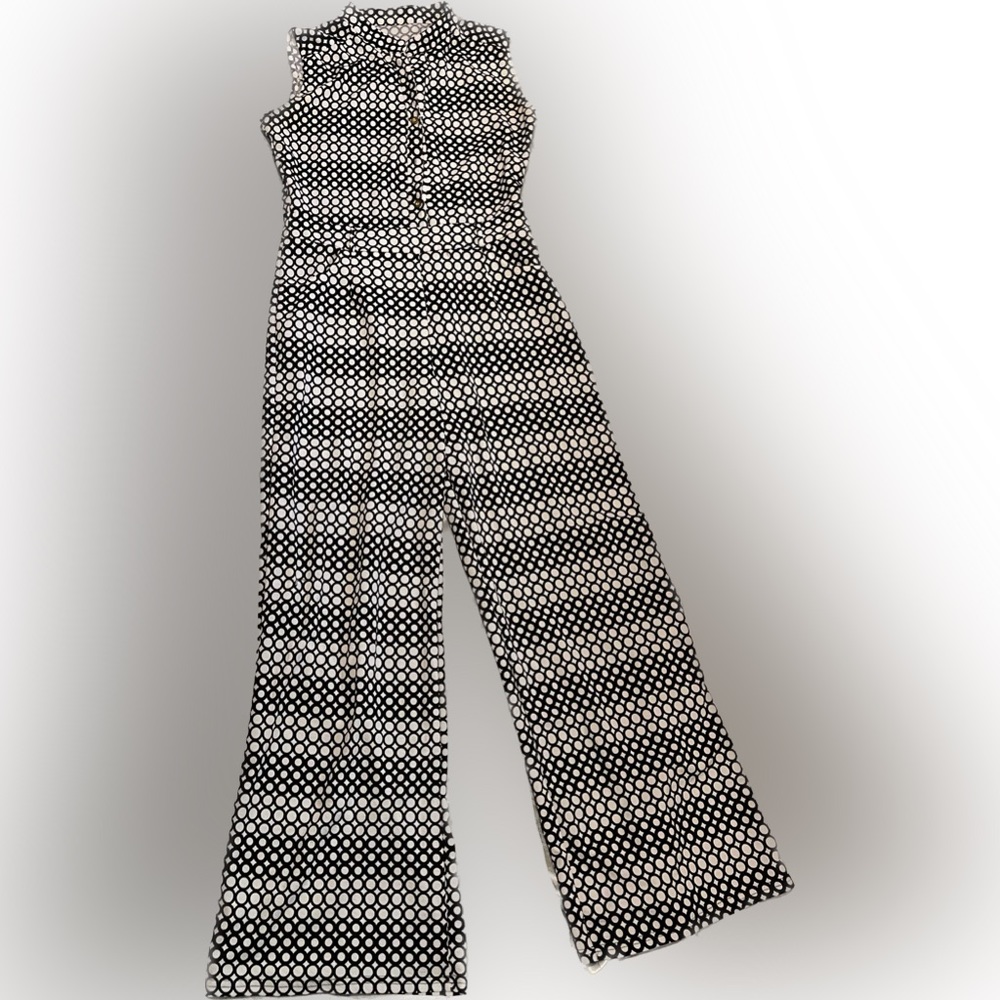 Button Up Printed Long Wide Leg Pant jumpsuit size L - Picture 2 of 7